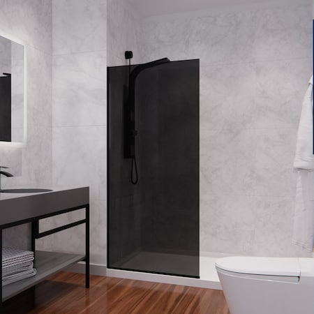 Anzzi Veil 74 in. by 34 in. Frameless Tinted Glass Shower Screen Shower Door in Matte Black SD-AZFL06001MBT